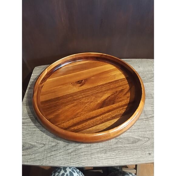 Round Serving Tray Acacia Wood serving bread appetizer platter barware 15 " - Picture 3 of 6